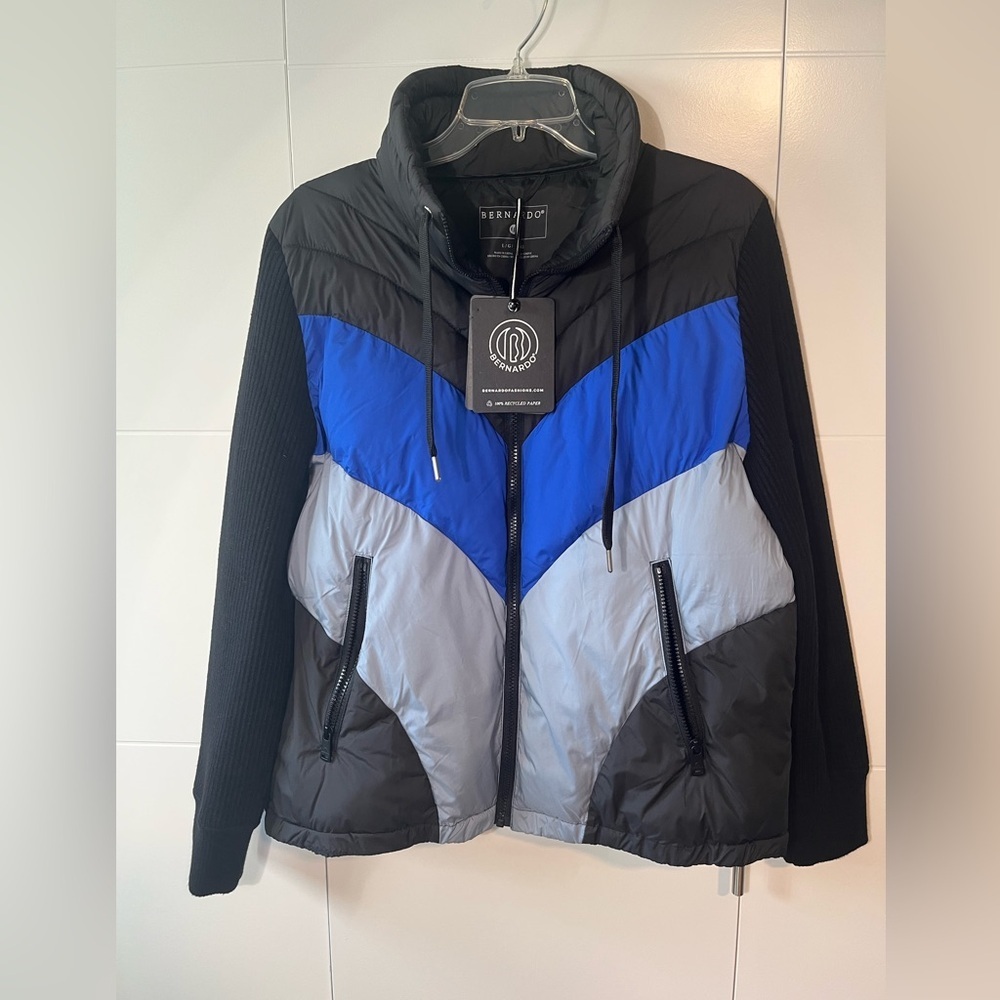 NWT Bernardo Ecoplume Puffer Jacket with Knit Sleeves